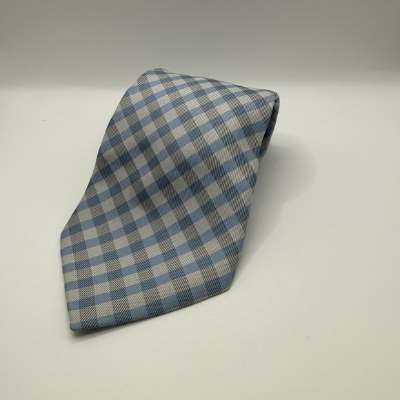 Giorgio Armani Blue Gray Check Silk Tie, Made In Italy - Picture 1 of 6